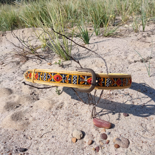 Hand Embroidered leather belt (yellow)